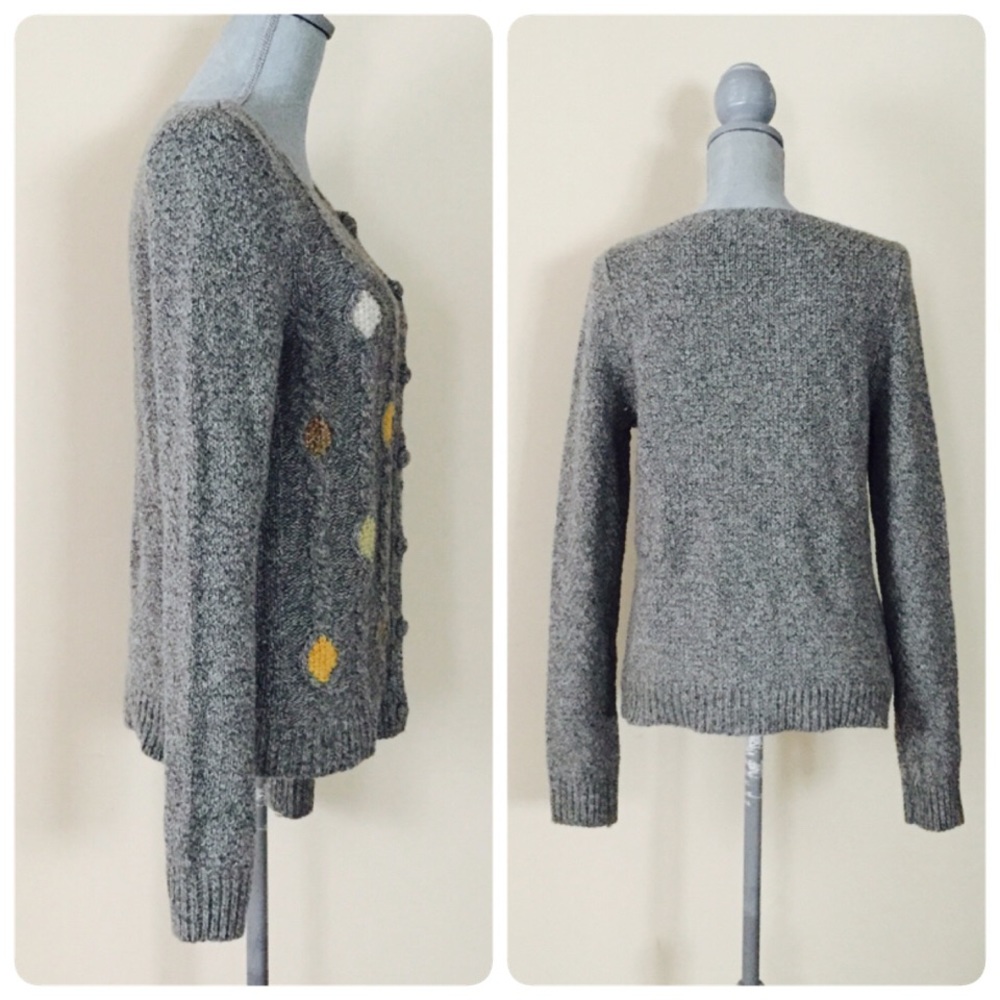 Anthropologie Charlie & Robbin gray & dot wool sweater/cardigan, M - Picture 2 of 6